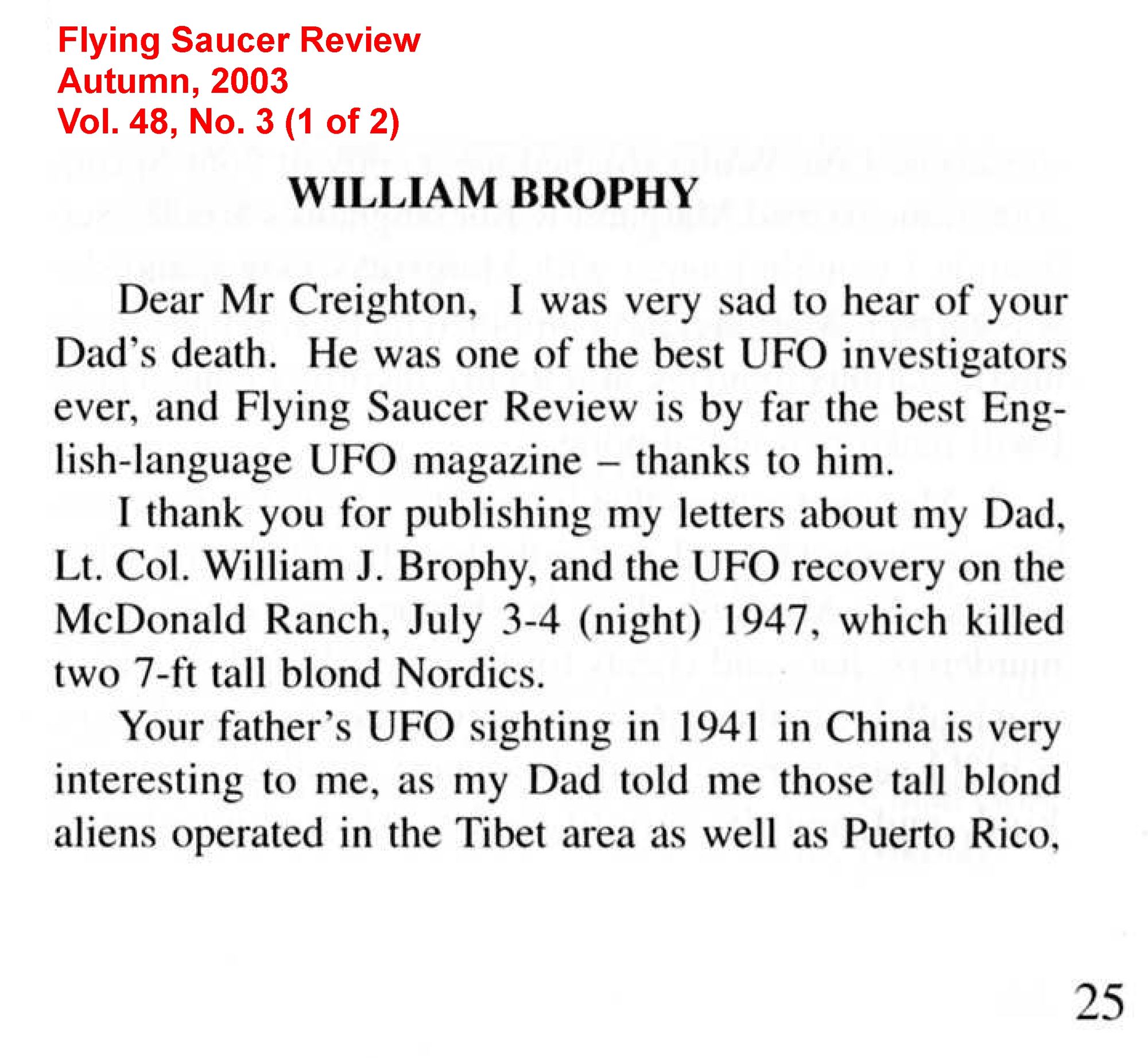 Crash Story File: The Morphing Fantasies of Billy Brophy About His Airman Father